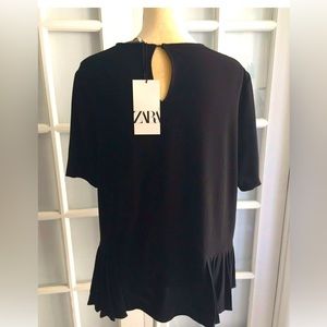 Zara black top with pleated peplum BRAND NEW WITH TAGS
